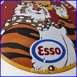 Vintage Esso Gasoline Sign Gas Service Station Auto Tiger Tank Porcelain Sign