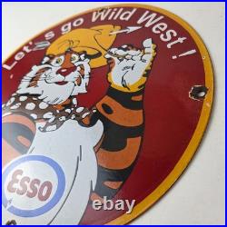 Vintage Esso Gasoline Sign Gas Service Station Auto Tiger Tank Porcelain Sign