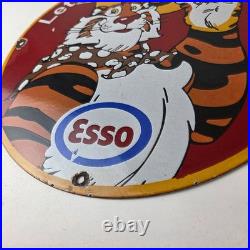 Vintage Esso Gasoline Sign Gas Service Station Auto Tiger Tank Porcelain Sign