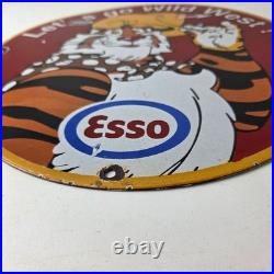 Vintage Esso Gasoline Sign Gas Service Station Auto Tiger Tank Porcelain Sign