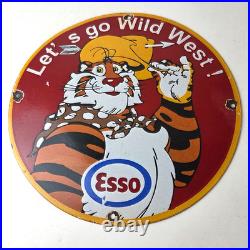 Vintage Esso Gasoline Sign Gas Service Station Auto Tiger Tank Porcelain Sign