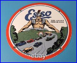 Vintage Esso Gasoline Sign Giant Power Gas Service Station Auto Porcelain Sign