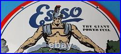 Vintage Esso Gasoline Sign Giant Power Gas Service Station Auto Porcelain Sign