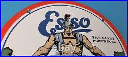 Vintage Esso Gasoline Sign Giant Power Gas Service Station Auto Porcelain Sign