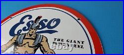 Vintage Esso Gasoline Sign Giant Power Gas Service Station Auto Porcelain Sign