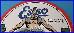 Vintage Esso Gasoline Sign Giant Power Gas Service Station Auto Porcelain Sign