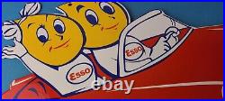 Vintage Esso Gasoline Sign Porcelain Automobile Oil Drop Boy Gas Pump Sign