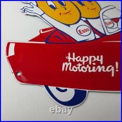 Vintage Esso Gasoline Sign Porcelain Automobile Oil Drop Boy Gas Pump Sign