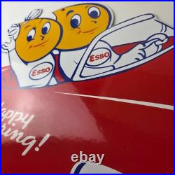 Vintage Esso Gasoline Sign Porcelain Automobile Oil Drop Boy Gas Pump Sign