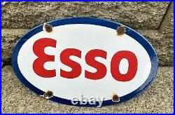 Vintage Esso Gasoline Sign Tiger Gas Service Station Auto Porcelain Sign