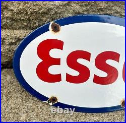 Vintage Esso Gasoline Sign Tiger Gas Service Station Auto Porcelain Sign