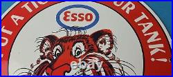 Vintage Esso Gasoline Sign Tiger Gas Service Station Auto Tank Porcelain Sign