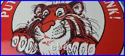 Vintage Esso Gasoline Sign Tiger Gas Service Station Auto Tank Porcelain Sign