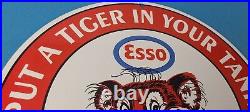 Vintage Esso Gasoline Sign Tiger Gas Service Station Auto Tank Porcelain Sign