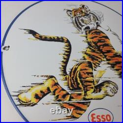 Vintage Esso Gasoline Sign Tiger Gas Service Station Auto Tank Porcelain Sign