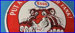 Vintage Esso Gasoline Sign Tiger Gas Service Station Auto Tank Porcelain Sign