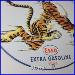 Vintage Esso Gasoline Sign Tiger Gas Service Station Auto Tank Porcelain Sign