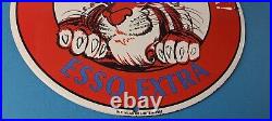 Vintage Esso Gasoline Sign Tiger Gas Service Station Auto Tank Porcelain Sign