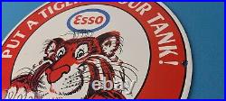 Vintage Esso Gasoline Sign Tiger Gas Service Station Auto Tank Porcelain Sign