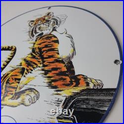 Vintage Esso Gasoline Sign Tiger Gas Service Station Auto Tank Porcelain Sign