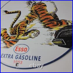 Vintage Esso Gasoline Sign Tiger Gas Service Station Auto Tank Porcelain Sign