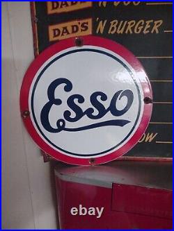 Vintage Esso Porcelain Sign Automobile Motor Oil Gasoline Complany Pump Plate 12