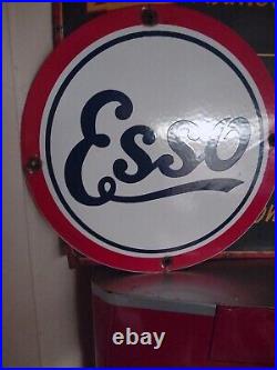 Vintage Esso Porcelain Sign Automobile Motor Oil Gasoline Complany Pump Plate 12