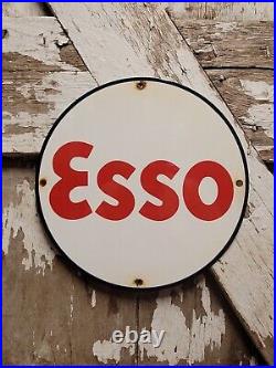 Vintage Esso Porcelain Sign Oil Gas Station Service Pump Plate Lube Automobile