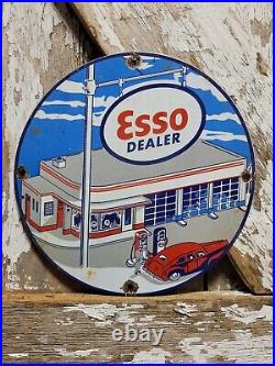 Vintage Esso Porcelain Sign Old 10 Gas Pump Plate Car Auto Oil Service Station