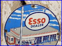 Vintage Esso Porcelain Sign Old 10 Gas Pump Plate Car Auto Oil Service Station