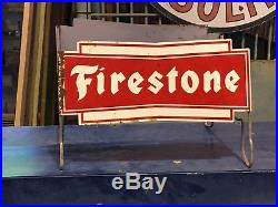 Vintage FIRESTONE TIRE Stand Double sided Sign Service Station Gas Oil Car Truck