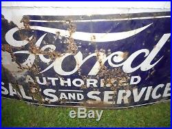 Vintage FORD SALES AND SERVICE Auto Car Gas Oil PORCELAIN ADVERTISING SIGN