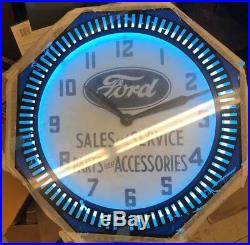 Vintage FORD Sales and Service Parts and Accessories Neon Advertising Clock