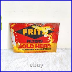 Vintage FRITZ Filters Advertising Dunlop Metal Sign Board Automobile Rare TS438