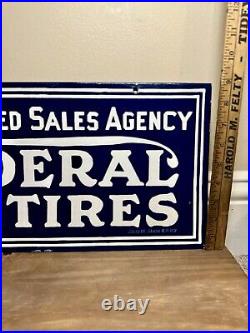 Vintage Federal Tires 9 X 18 Dbl Sided Porcelain Sign Car Gas & Oil Flying A