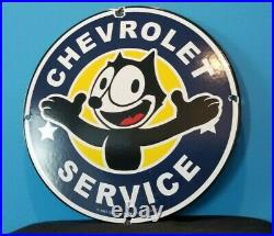 Vintage Felix Cat Chevrolet Porcelain Bow-tie Gas Automobile Trucks Service Sign