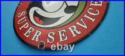 Vintage Felix Cat Chevrolet Porcelain Bow-tie Gas Oil Auto Super Service Sign