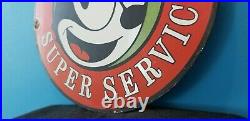 Vintage Felix Cat Chevrolet Porcelain Bow-tie Gas Oil Auto Super Service Sign