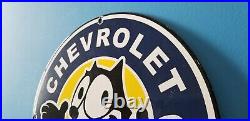 Vintage Felix Cat Chevrolet Porcelain Bow-tie Gas Trucks Service Sales Auto Sign