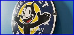 Vintage Felix Cat Chevrolet Porcelain Bow-tie Gas Trucks Service Sales Auto Sign