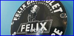 Vintage Felix Cat Top Hat Chevrolet Porcelain Bow-tie Gas Trucks Service Sign