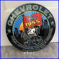 Vintage Felix Chevrolet Porcelain Sign Gas Oil Auto Motor Sales Service Pump Ad