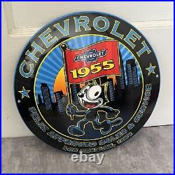 Vintage Felix Chevrolet Porcelain Sign Gas Oil Auto Motor Sales Service Pump Ad