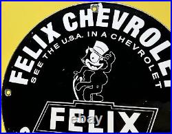 Vintage Felix Chevrolet Porcelain Sign Sales & Service Car Dealership Gas Oil