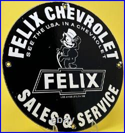 Vintage Felix Chevrolet Porcelain Sign Sales & Service Car Dealership Gas Oil