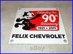 Vintage Felix The Cat Chevrolet 90th Anniversary 6 Porcelain Metal Car Gas Sign