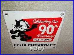 Vintage Felix The Cat Chevrolet 90th Anniversary 6 Porcelain Metal Car Gas Sign