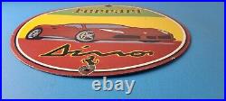 Vintage Ferrari Dino Sports Car Sign Auto Service Dealer Gas Porcelain Sign