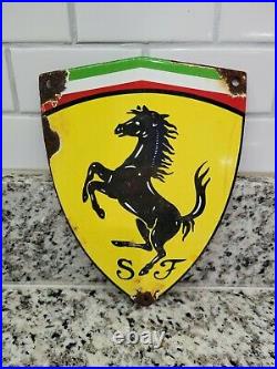 Vintage Ferrari Porcelain Automobile Sign Italian Race Car Garage Emblem Plaque