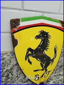 Vintage Ferrari Porcelain Automobile Sign Italian Race Car Garage Emblem Plaque